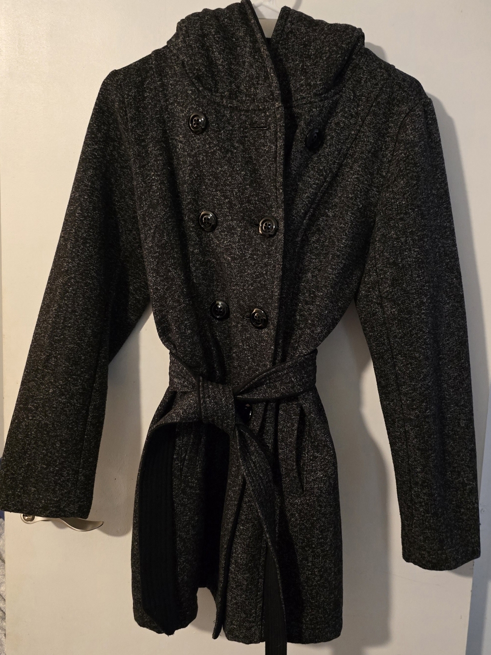 Iz Byer Double-Breasted Hooded Belted Trench Coat - Charcoal
